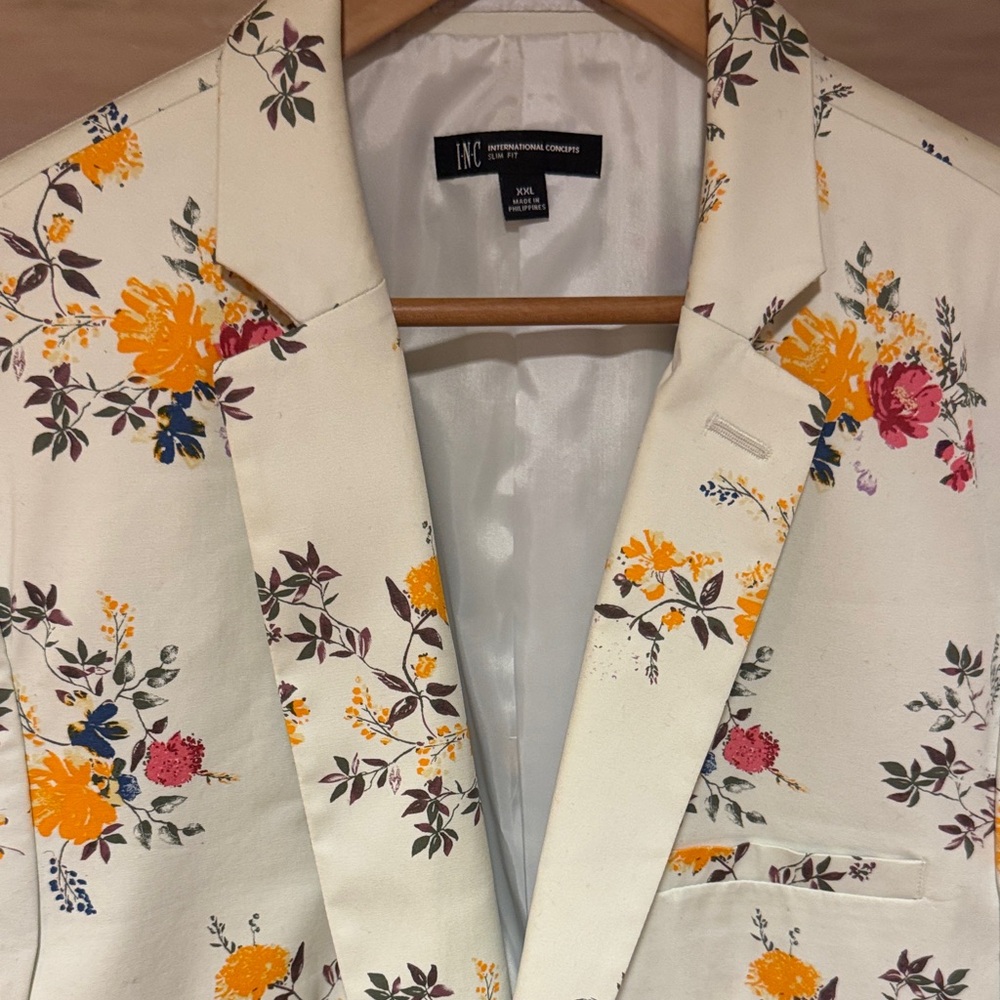 INC International Concepts Men's Floral Blazer - Cream with Multicolor Accents
